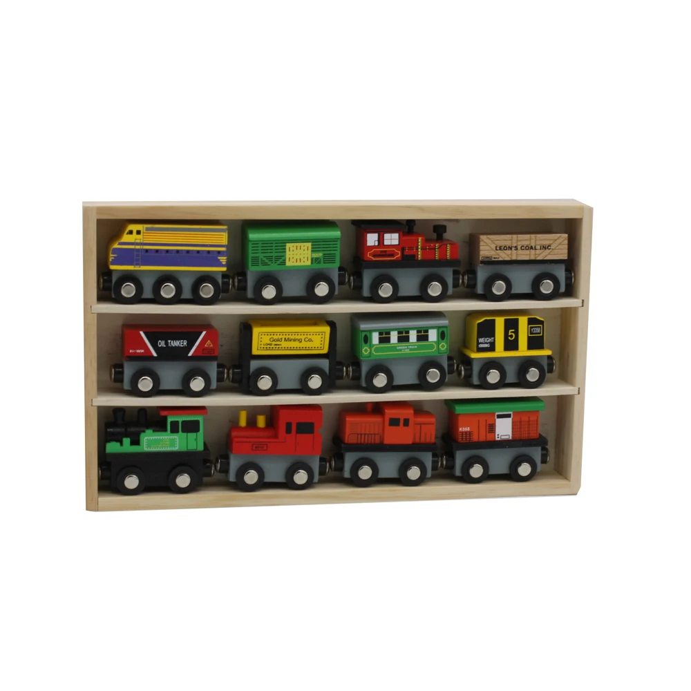 

US Shipping 12 Piece Wooden Toy Train Cars Set Compatible with Other Tracks BM