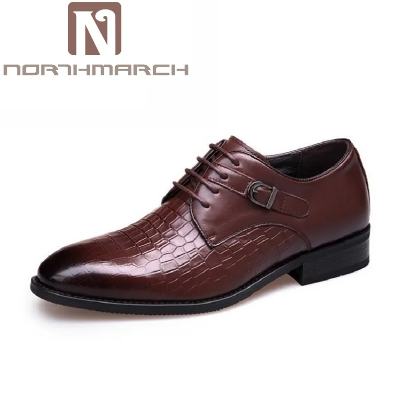 

NORTHMARCH Lace-Up Brown Handmade Genuine Calf Leather Breathable Derby Men Flats Business Dress Shoes Sapato Masculino Social