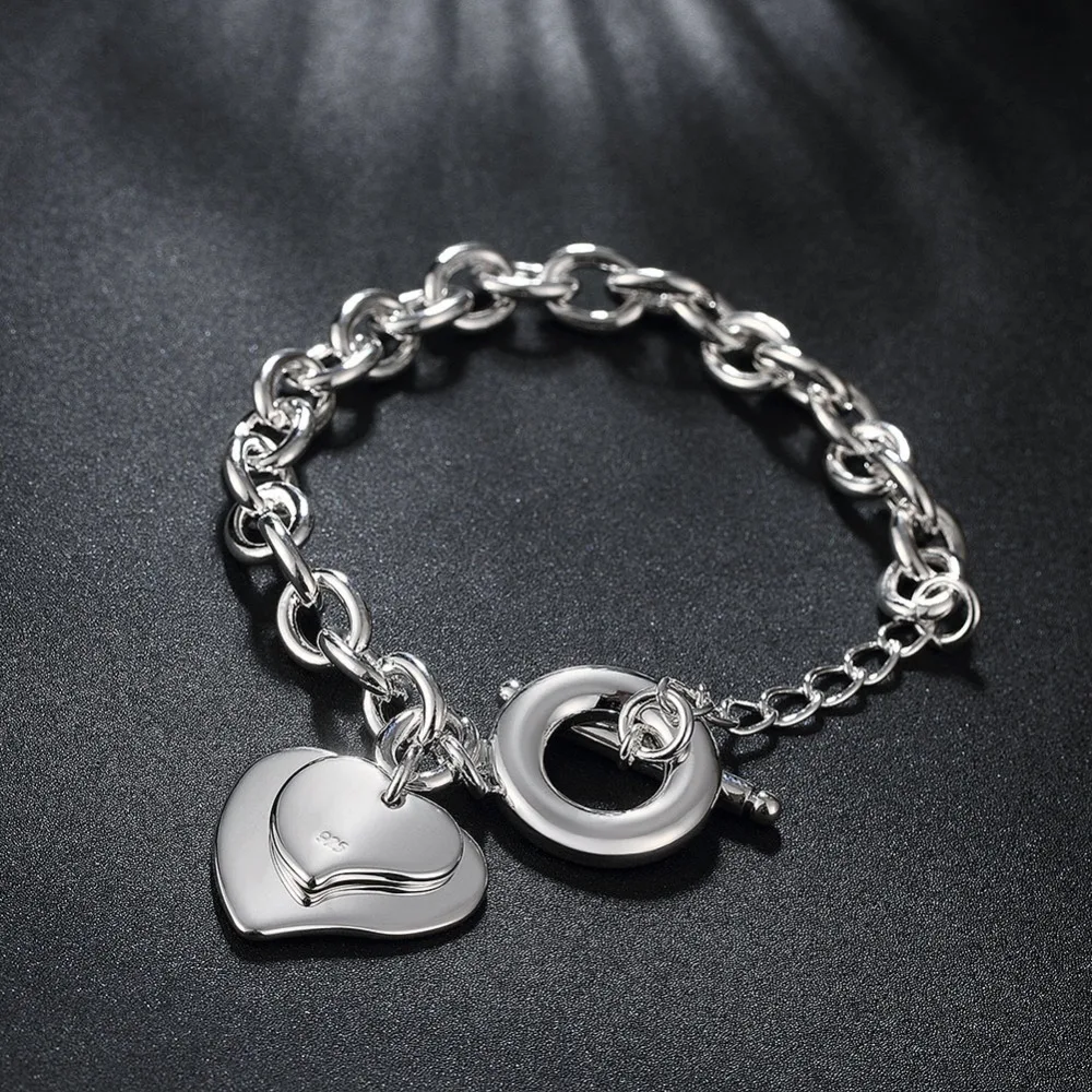 925 Ювелирный Браслет, модные серебряные подвески, позолоченные ювелирные изделия, сердце, серебряный браслет, манжета, браслет