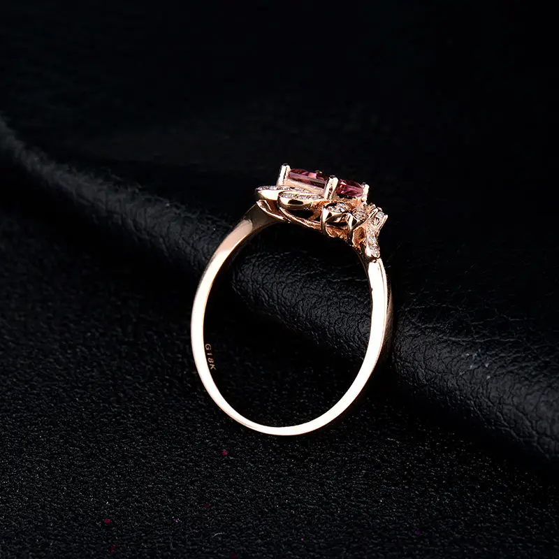 Trendy Princess Cut 5x5mm Pink Tourmaline Gemstone Ring Diamond In 18K Rose Gold For Party Fine Jewelry