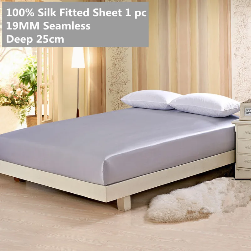 

Silk Fitted Sheet Deep 25cm 19MM Seamless 100% Mulberry Soft Sheet Solid Color Multicolor Multi Size ls030019004