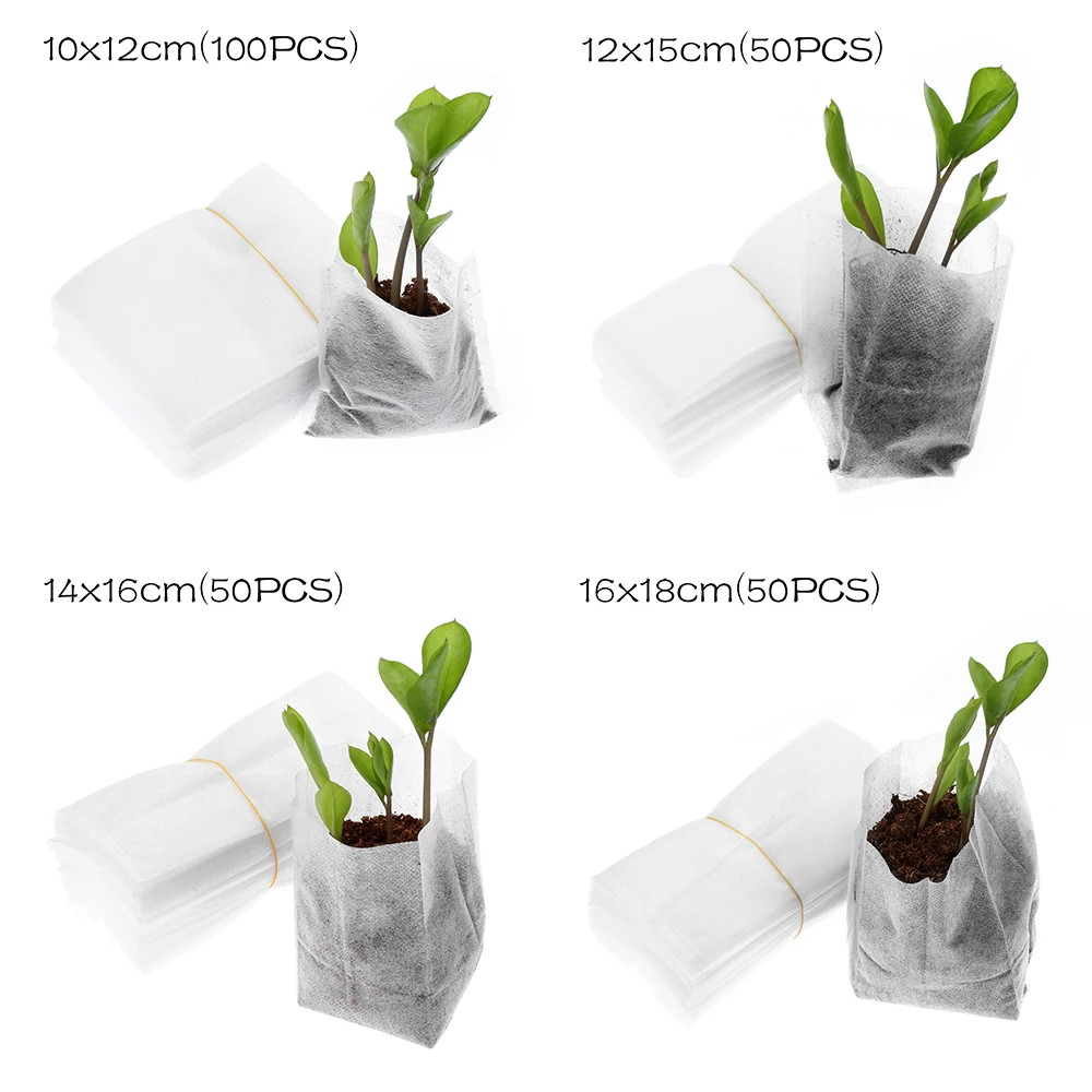 BE-TOOL Lot de 200 sacs de culture non-tiss/és biod/égradables et respirants blanc