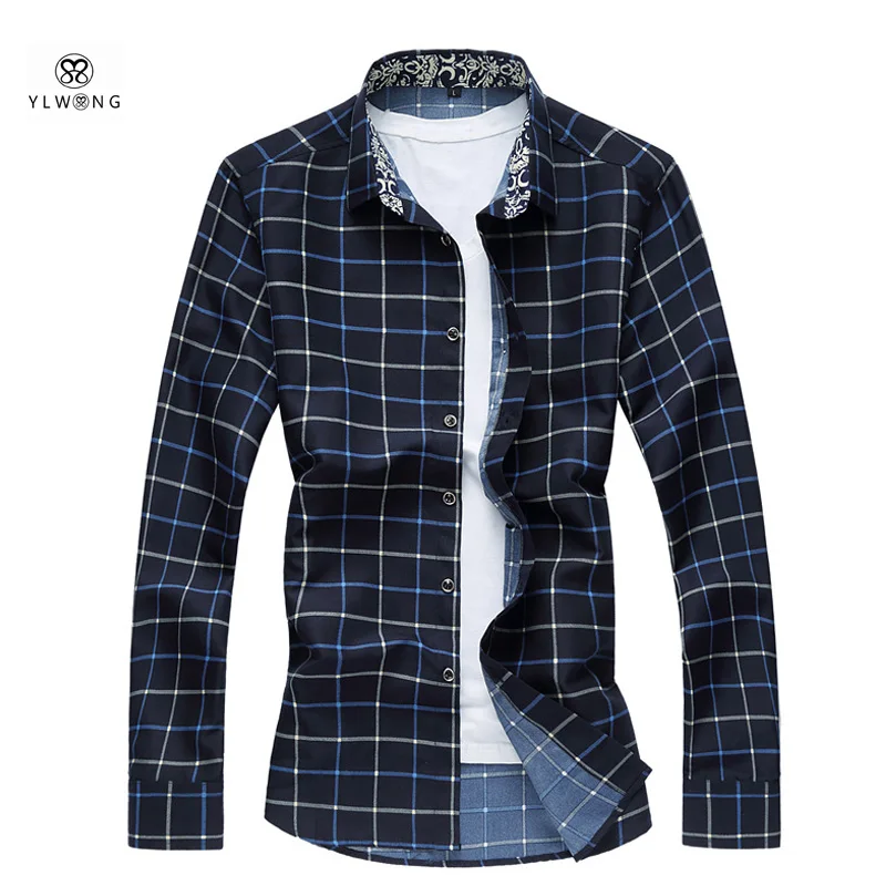 YLWONG Luxury Brand Men Shirt Plaid Long Sleeve Casual Men s Clothing font b Tartan b