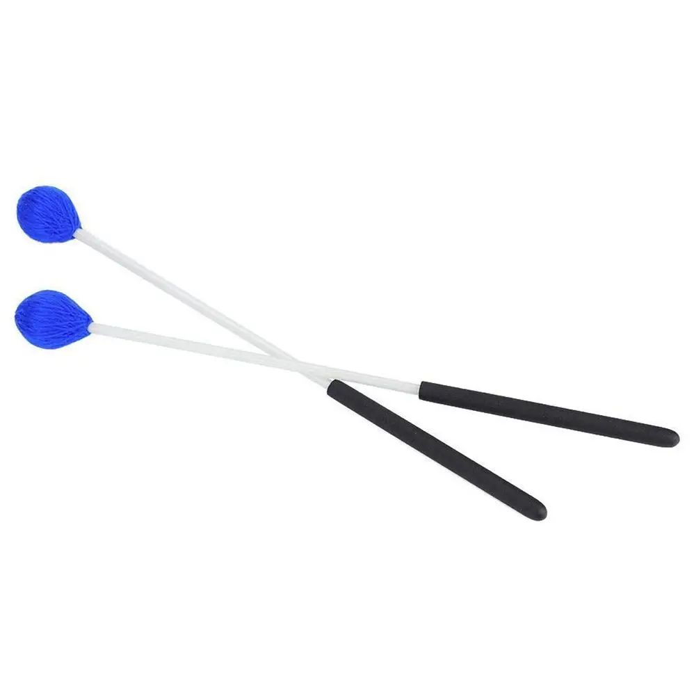 1 пара Mallets Marimba, перкуссионные Mallets с синей головой пряжи и гладкой деревянной ручкой для начинающих