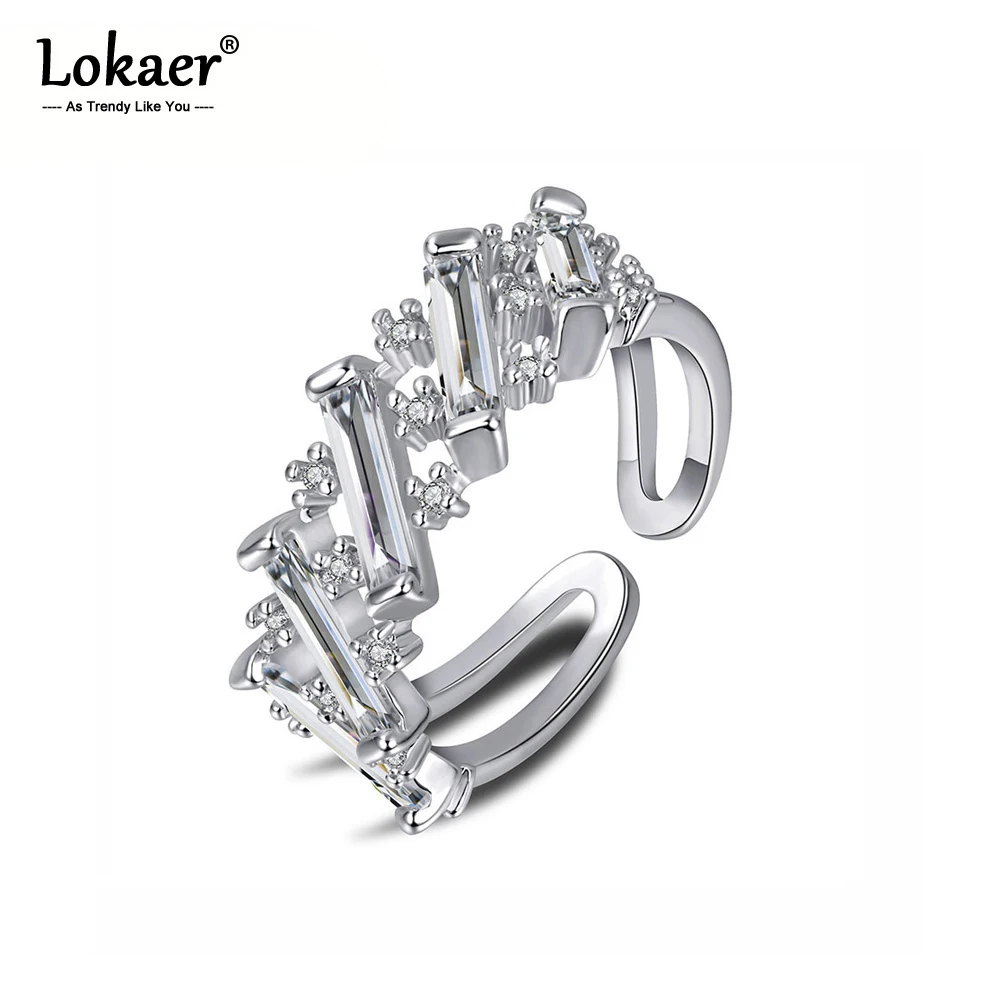 Lokaer дизайн Геометрические Хрустальные Обручальные кольца проложить Установка кубического циркония кольца на годовщину ювелирные изделия для женщин LR17186