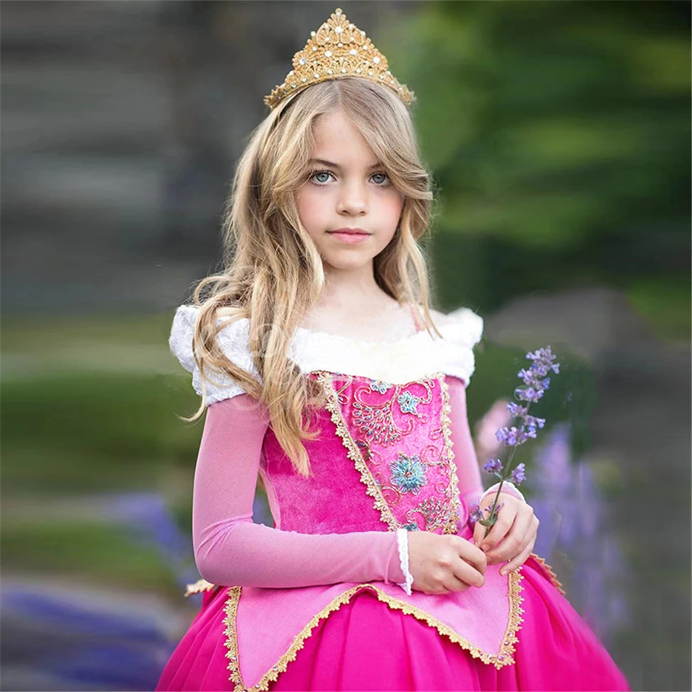 Vestido de princesa de la Bella Durmiente para niños, disfraz de carnaval, fantasía, Aurora, rosa, Navidad, nuevo