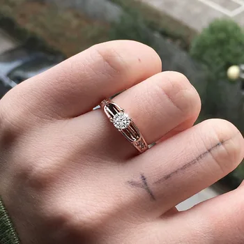 

Huitan Stylish Engagement Wedding Ring For Women Finger Rings Silver Plated Rose Gold Color Jewelry Present For Girlfriend