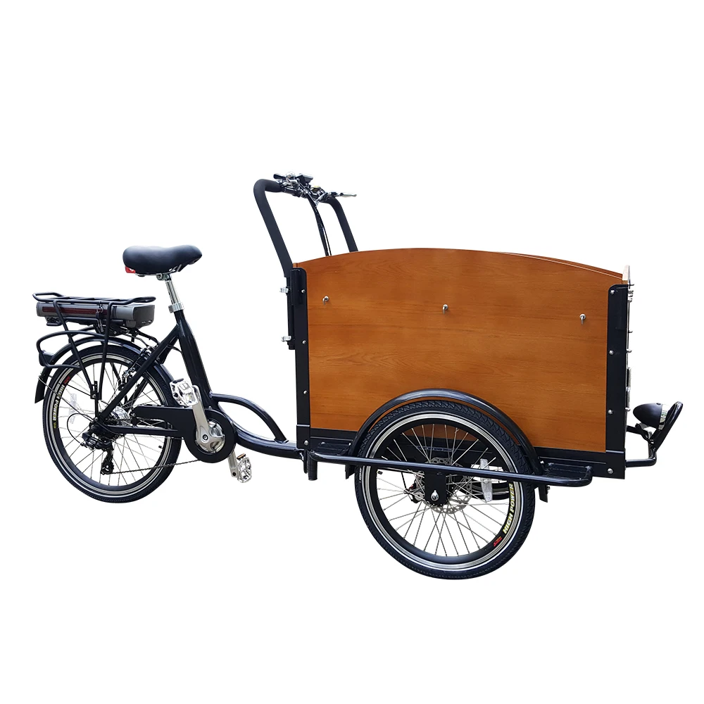 Классический трехколесный электрический семейный грузовой велосипед Bakfiets|three