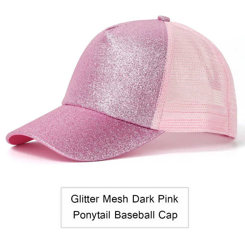 Glitter Dark Pink Блестящая бейсбольная кепка "конский хвост", женская кепка с регулируемой застёжкой, Черная кепка, кепка для девушек, повседневная хлопковая кепка, летняя сетчатая Кепка - Цвет: Glitter Dark Pink