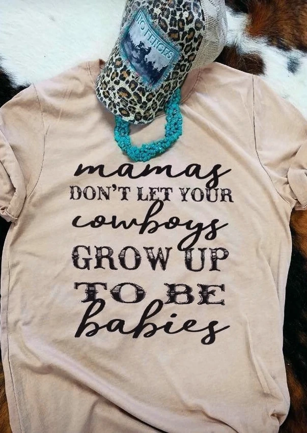 2019 الأزياء النساء تي شيرتات قصيرة الاكمام ماماس كاوبويز يكبر إلكتروني طباعة لطيف عارضة الإناث تي شيرت سيدة قمم قمزة