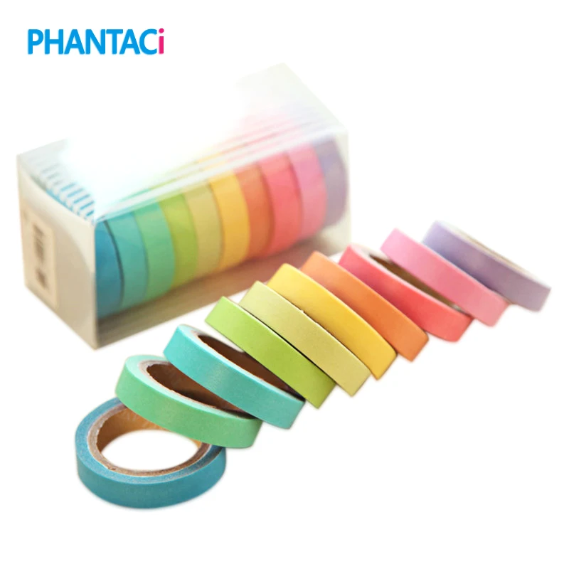 

10 pcs/lot New High quality Washi Masking Tape Colorful Candy Adhesive Tapes DIY Sticker Label Wholesale