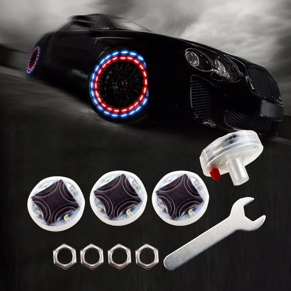

4pcs Solar Car Wheel Tire Air Valve Cap Light With Motion Sensors Colorful LED Tire Light For All Car Motorcycles Bicycles AE