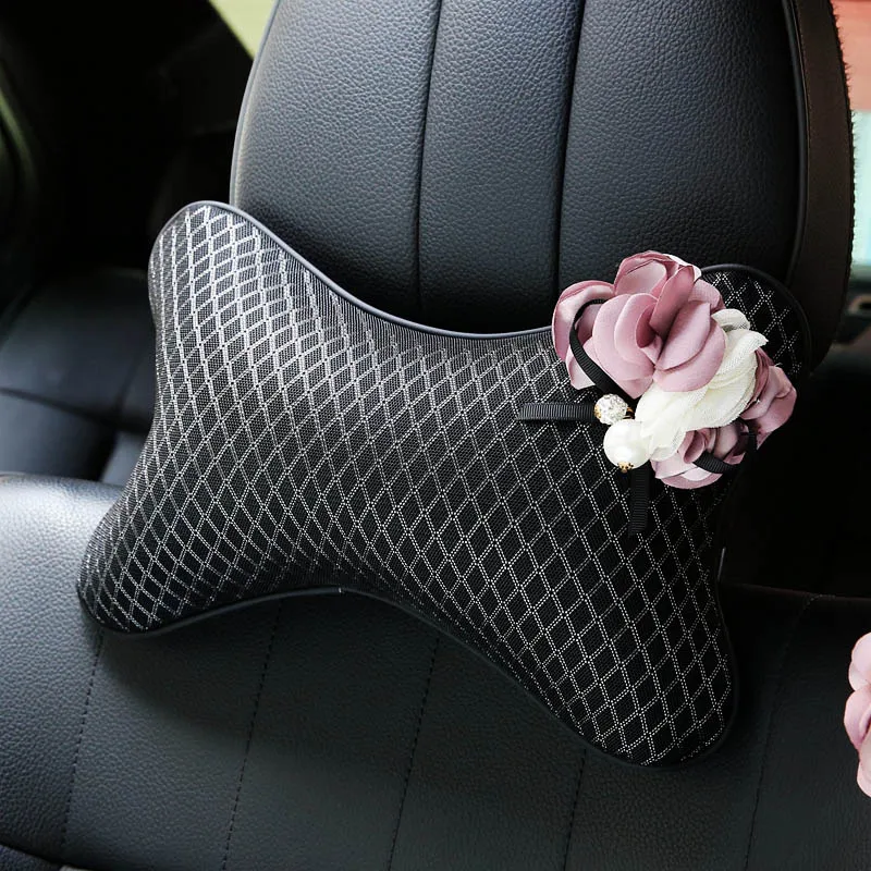 Iris-Flower-Car-Headrest-Pillow-Ice-Silk-Diamond-Check-Neck-Waist-Supports-For-Women-Girls-Auto-2