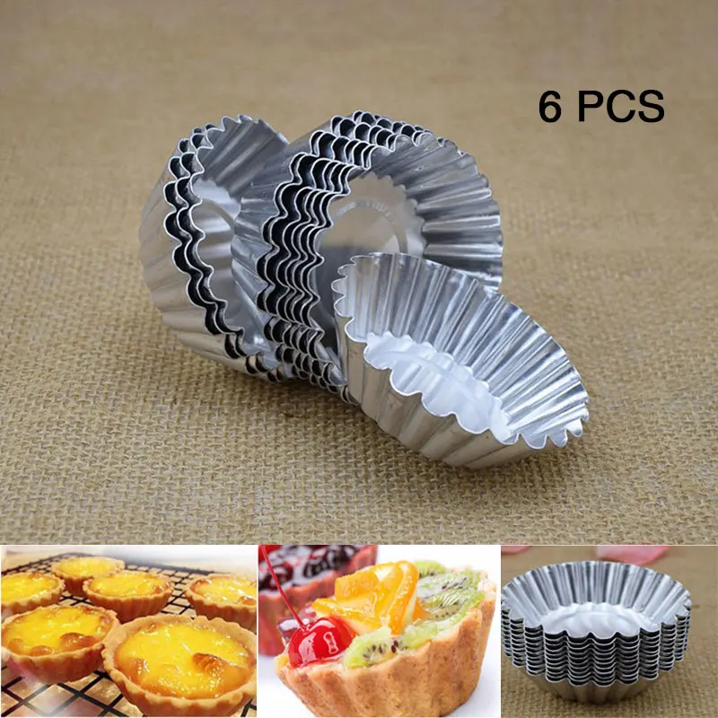 

6 PCS Cake Egg Tart Mold Mould Shell Baking Tools Metal For Cakes Pastry Kitchen Accessories Aluminum Eco-Friendly Cupcake Mold