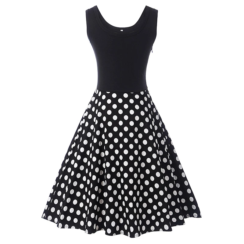 Kostlish Tank Summer Dress Women Sleeveless Patchwork Print Vintage Dress 2017 Elegant Swing Rockabilly Party Dresses Sundress (3)
