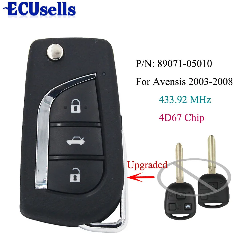 

Upgraded Remote Key Fob 433.92MHz 4D67 Chip for Toyota Avensis 2003-2008 P/N:89071-05010 With TOY43 Blade