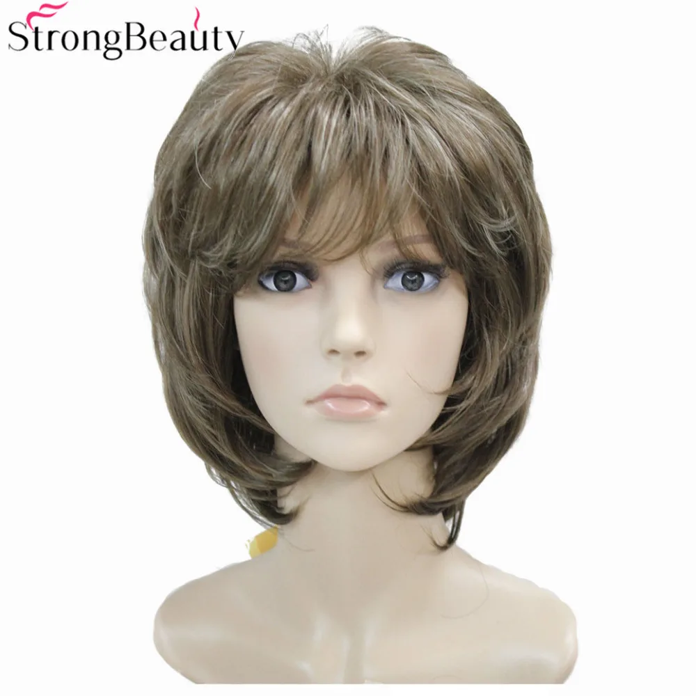 Сильная красота коричневый с светлыми парики выделяет короткие прямые волосы женский синтетический парик