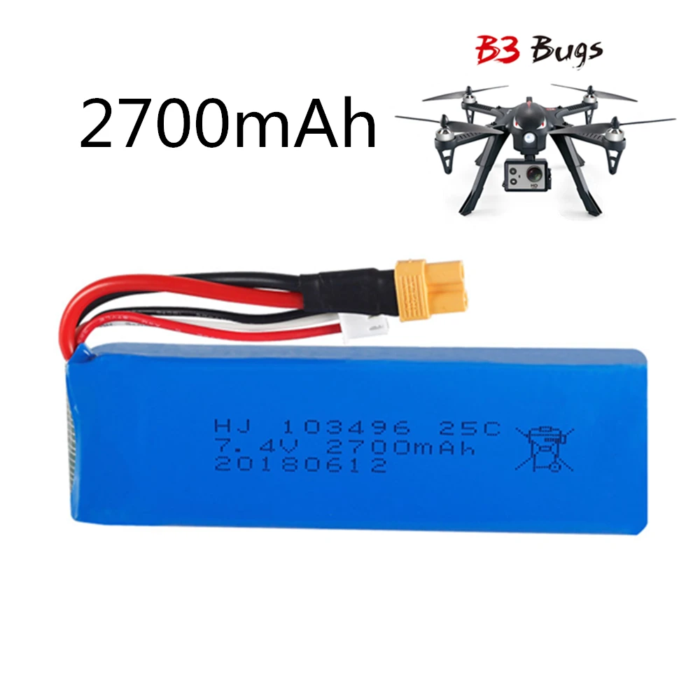 

1PC 7.4V 2700mAh Upgrade Battery for mjx B3 Bugs 3 Force1 F100 Contixo F17 RC quadcopter drone spare parts RC Parts