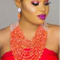 Luxury Wedding Jewelry Sets African Beads Necklace Earring Sets for Women Orange Coral Nigerian Jewellery Set Free Shipping 2019