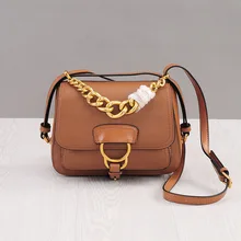 Winter Genuine Leather Gold Chain Small Saddle Bag for Women Retro 2016 New Handbag Fashion Messenger Bag Purse