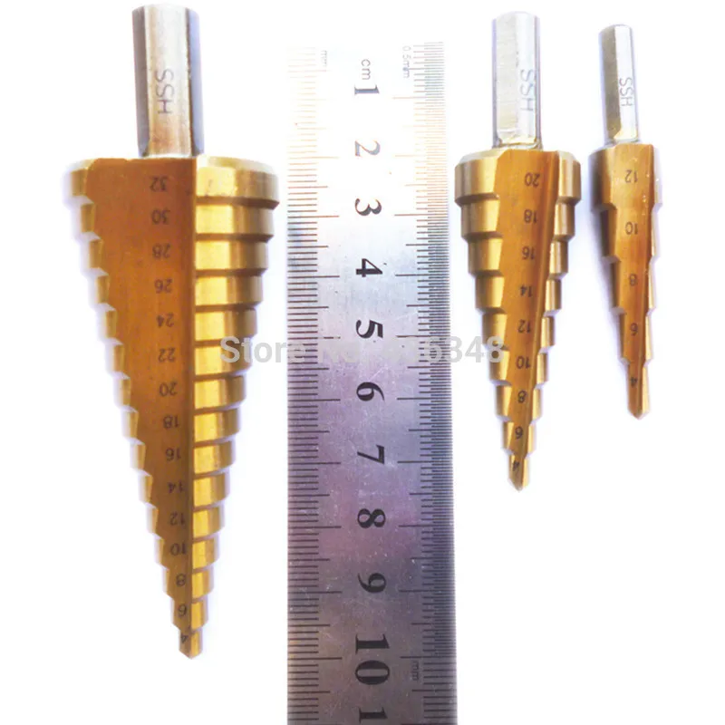 Высокоскоростное стальное ступенчатое сверло Набор инструментов из титанового сплава ступенчатое сверло Коническое металлическое отверстие режущая машина Шестигранная ручка привода