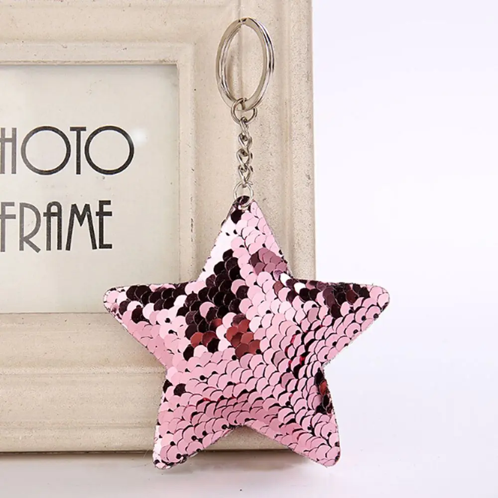 

Pentagram Sequin Keychain Pendant Reflective Glossy Star Keyfob PU Keyring for Women Bag Key Chains Summer Jewelry