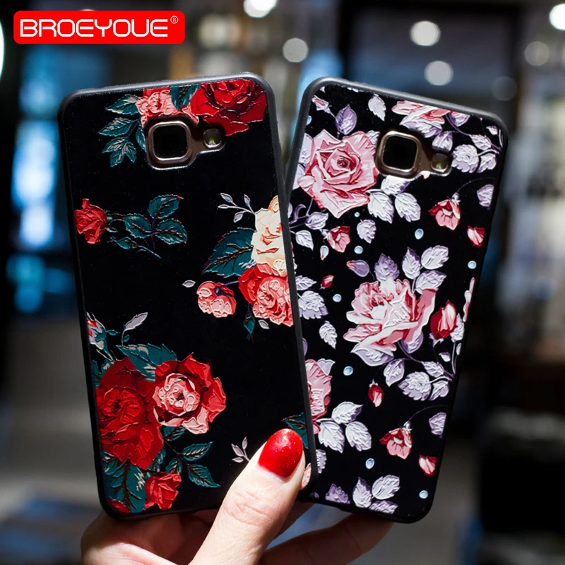 

BROEYOUE Case For Samsung Galaxy A5 2016 A510 3D Relief Flower Soft TPU Cases Black Matte Back Cover For Samsung A5 2016 Case