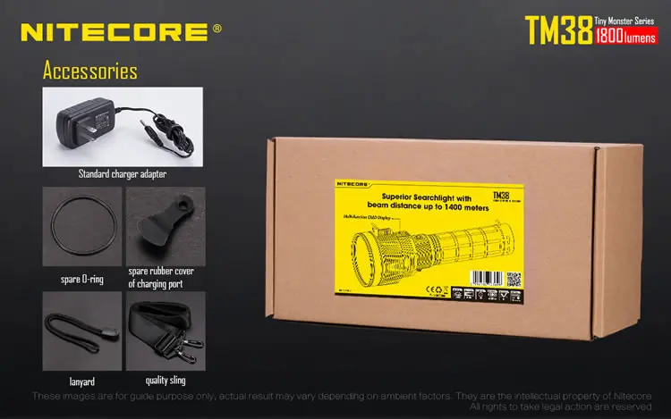 NITECORE TM38 XHP35 Здравствуйте D4 Макс. 1800LM факел Луч расстояние Измеритель перезаряжаемый 1400 фонарик с батарейным блоком