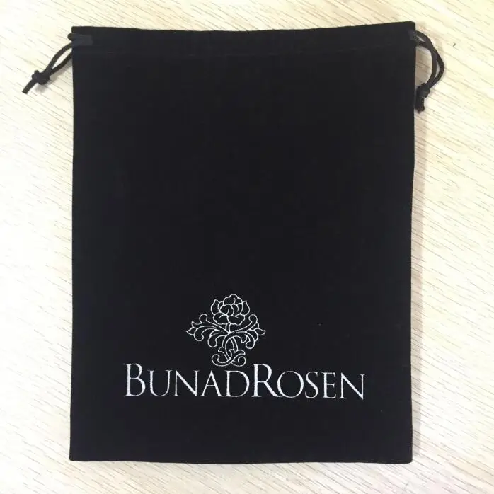 1500 Pieces Custom-Made 20x25cm Drawstring Black Velvet Bags With Silver Logo Printing Express Free Shipping