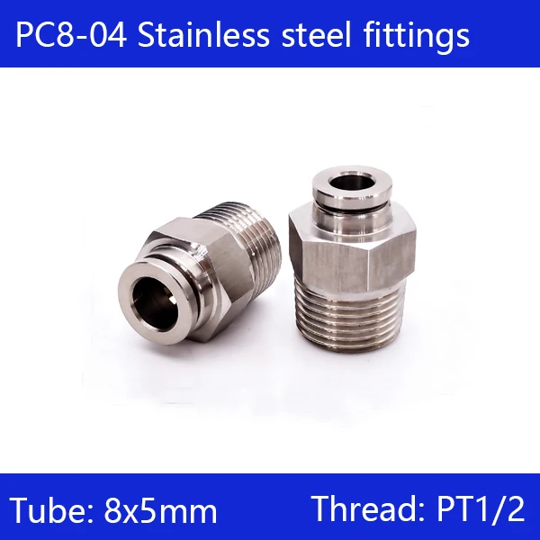

Free shipping 10 pcs/lot 8mm to 1/2" PC8-04,304 Stainless Steel Straight Male Connector