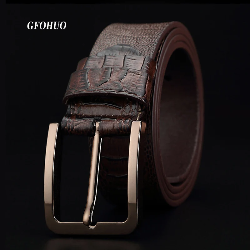 

GFOHUO Luxury Alligator Grain Men Belt Pin Buckle Genuine leather Belt For men Vintage Male For men Belt Cinto macho