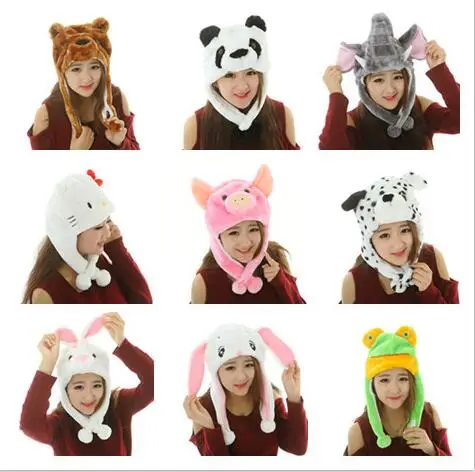 Cute Funny Plush Faux Fur Animal Stuffed Beanie Hood Hat Winter Adult Womens Mens Children Kids Boys Girls Warm Cosplay Costume