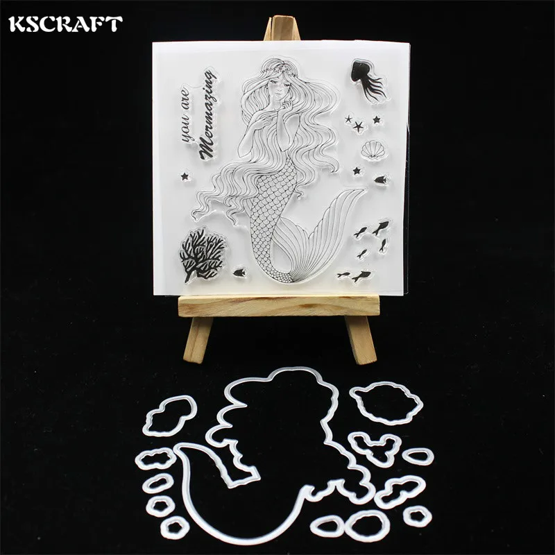 

KSCRAFT Beauty Mermaid Stamp Metal Cutting Dies for DIY Scrapbooking/Card Making/Kids Fun Decoration Supplies 233