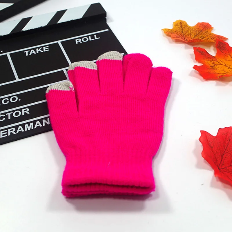 Женская зимняя обувь осень Теплые Симпатичные Сенсорный экран акрил стрейч вязать перчатки Для мужчин Для женщин Мода Полный митенки для пальцев шерстяные перчатки B51 - Цвет: Rose Red