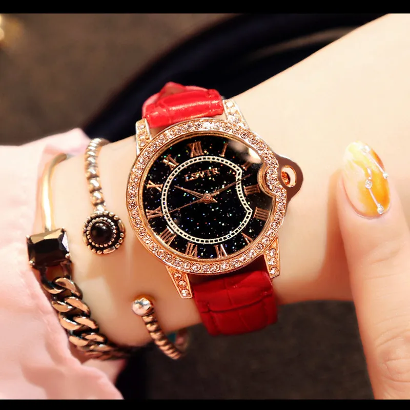 

New Ladies Watch Crystal Starry Face Quartz Waterproof Belt Trend Watch Buckle 30 Meters Waterproof Fashion & Casual Chronograph