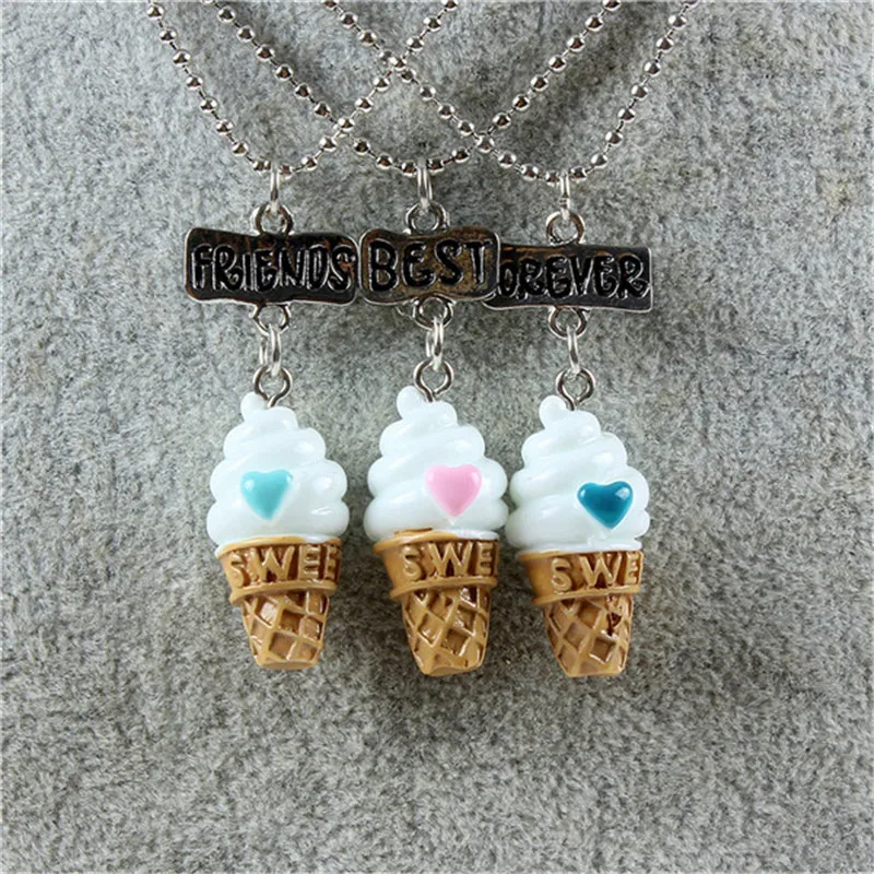 

3 pcs/lots Best Friends Forever Food Ice cream Pendant Necklaces Friendship Creative Keepsake For Kids Christmas Gift