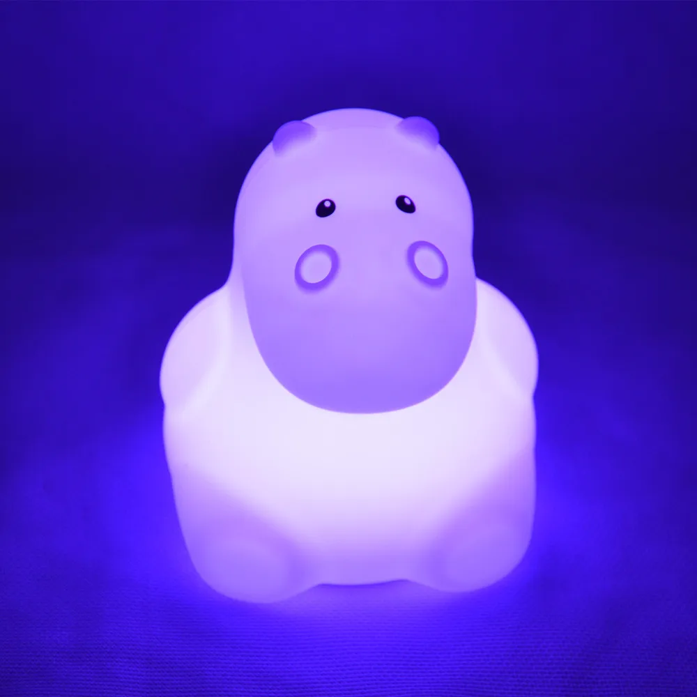 SuperNight Cute Cartoon Hippo LED Night Light Touch Sensor Remote 9 Colors USB Silicone Kids Children Baby Bedside Table Lamp (12)