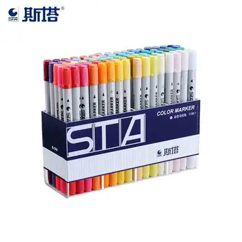 

STA 3100 Double-head Colored Water Marker Student Hand Painting 12/24/36/48/60/80 Color Set Alcohol Ink Non-toxic Art Mark