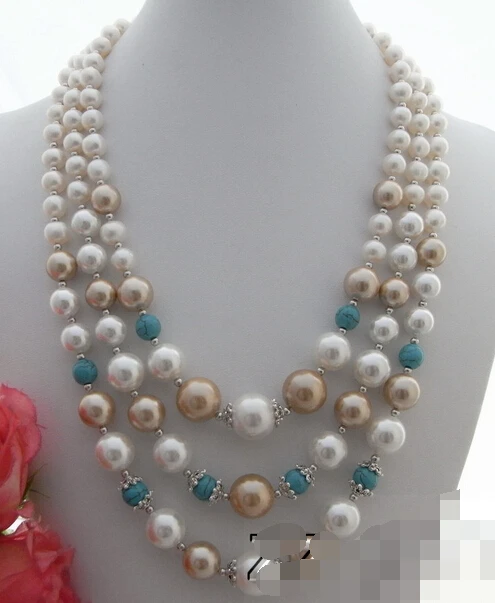 

ddh003530 3Strds Pearl&Turquoise Necklace