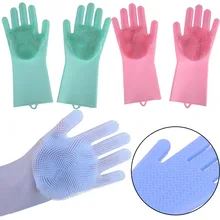 Высокое качество Magic многоразовый силикон перчатки Чистящая Щетка скраб перчатки теплостойкие для мытья посуда уборки Pet Уход за волосами K10