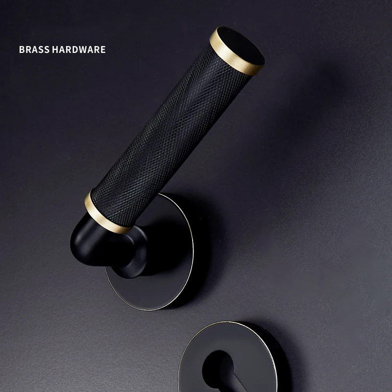  1Set European Brass Knurled/Textured Door Lock Set Interior Silent Door Lock Living Room/Bedroom/Ba - 33052387201