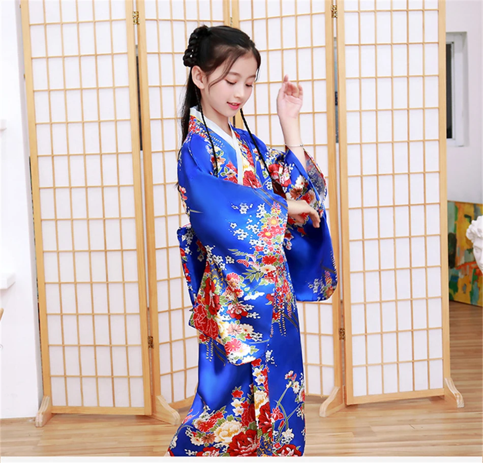 Винтажное платье-кимоно для девочек, традиционный японский Модный Шелковый костюм с длинными рукавами, древний костюм принцессы