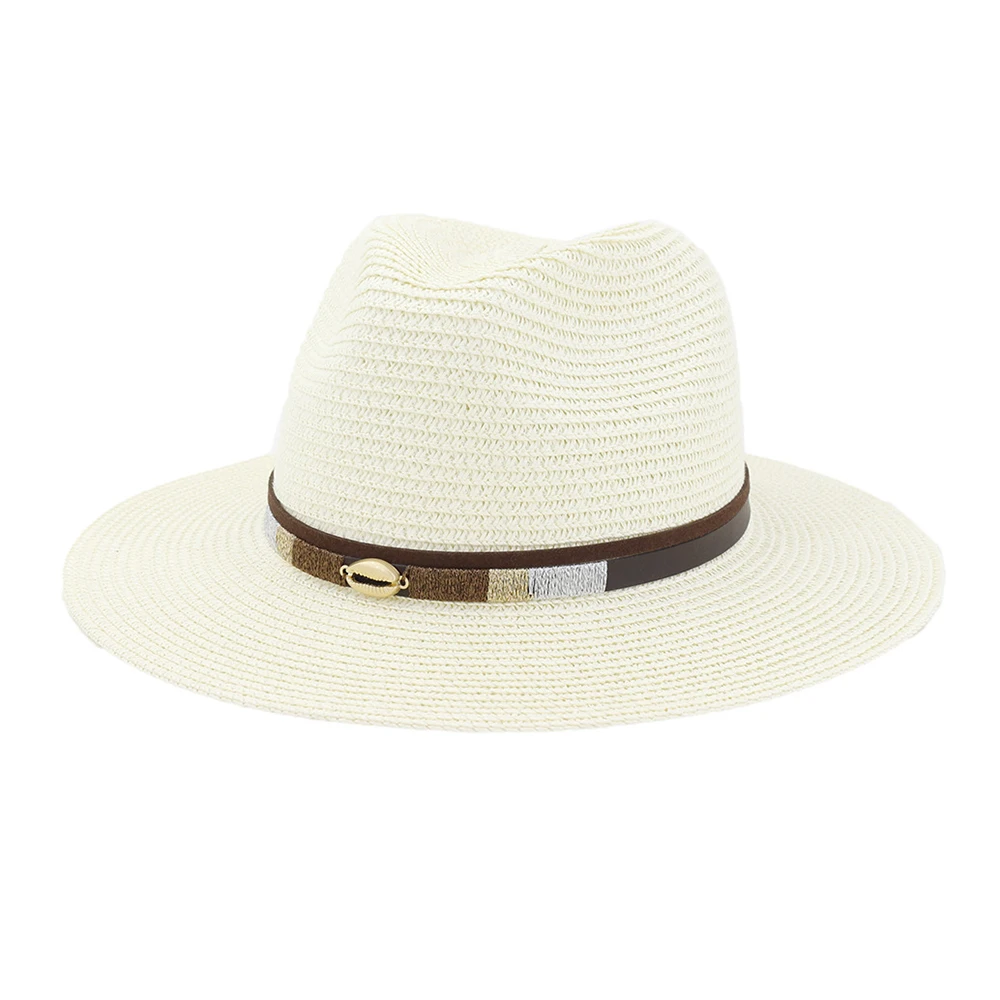Летняя соломенная шляпа для мужчин женщин Солнцезащитная пляжная шляпа для мужчин Джаз Панамы фетровая шляпа с широкими полями солнцезащитная Кепка с кожаным поясом
