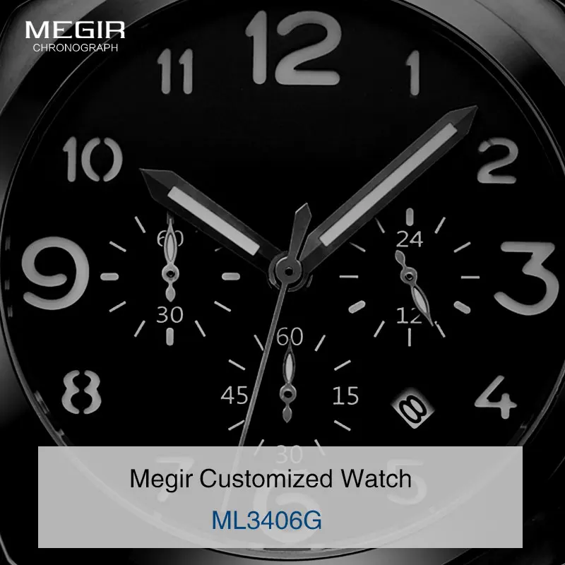  Megir Men's Chronograph Luminous Quartz Watches with Calendar Date Round Analog Military Leather St