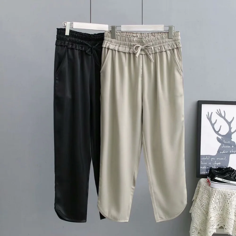 

Spring and Summer Women's Nine-minute Trousers Fashion with Loose Belts Middle-waisted Large size Loose pants