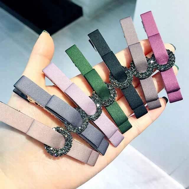 Cheap Korean New Spring Simple Small Fabric Bow Tie Rhinestone Duckbill Clip Girl Women Fashion Headwear Barrettes Hair Accessories