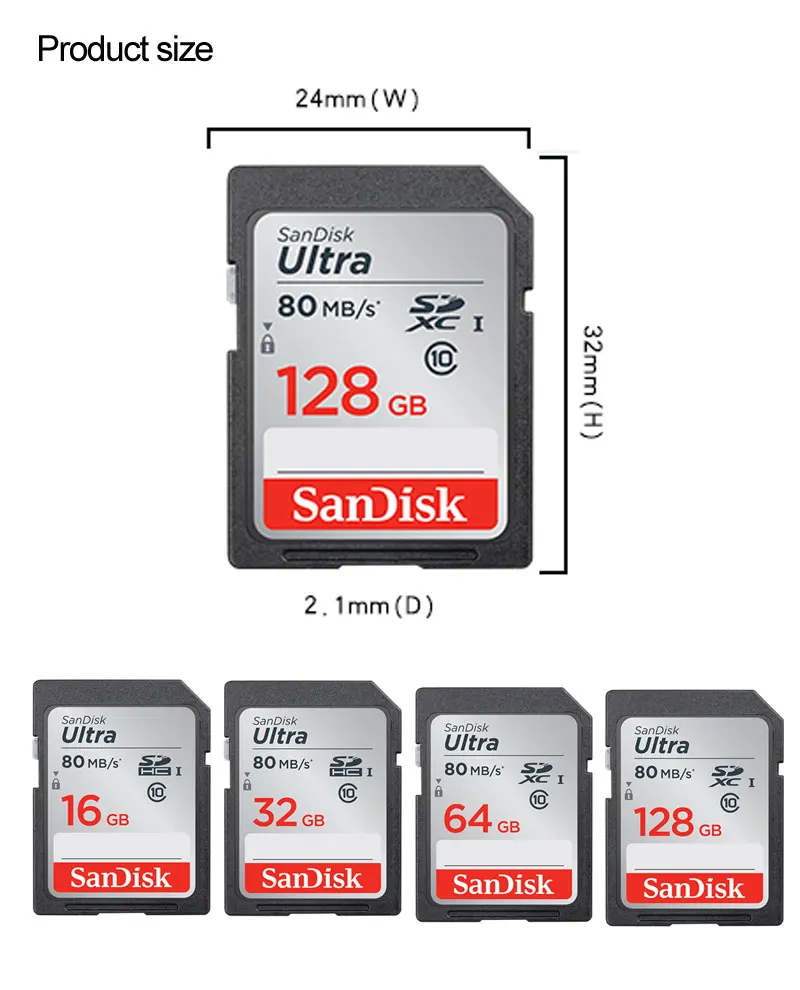 SanDisk Ultra SD Card 16 GB 32 GB SDHC карты памяти 64 GB 128 GB SDXC Class10 80 МБ/с. уш-1 Камера SD Поддержка официальный проверки