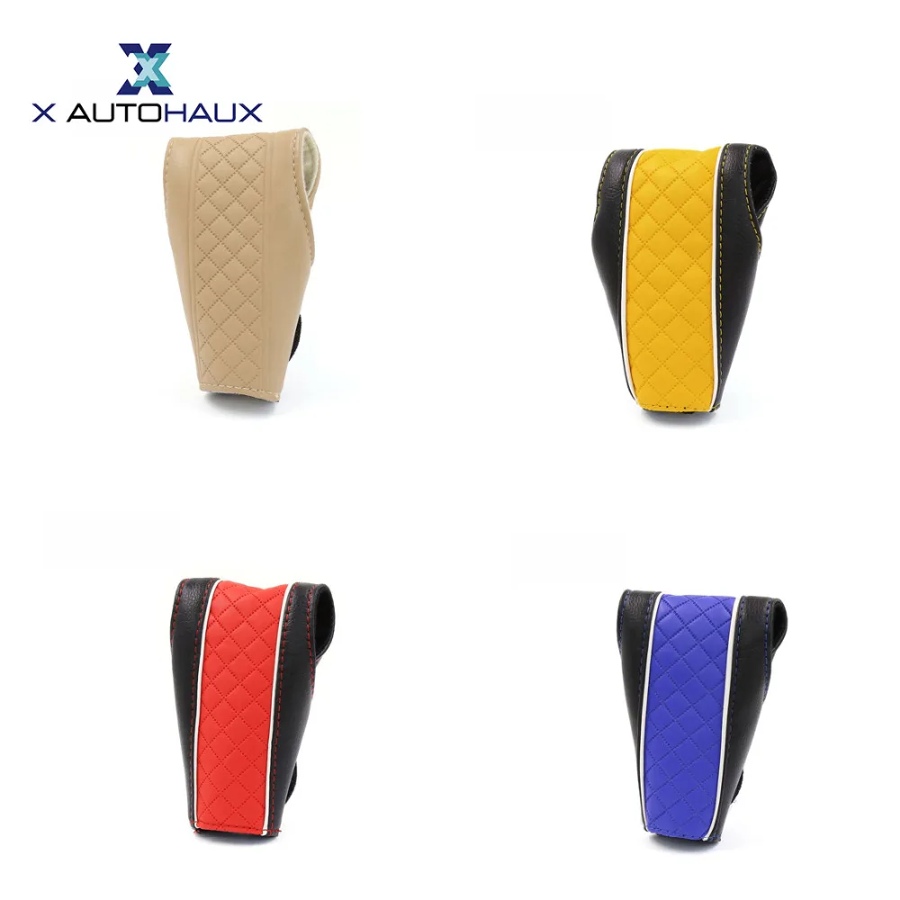 

X AUTOHAUX 12 x 9 x 3cm/ 4.7 x 3.5 x 1.2 inches Faux Leather Grid Pattern Auto Car Gear Shift Knob Protection Collars Head COVER