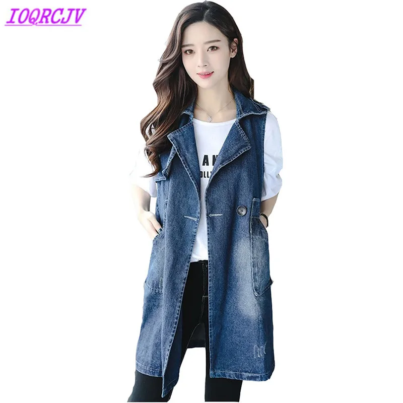 Plus size denim vest jacket for women 2018 spring and autumn Waistcoat Fashion sleeveless jeans coat female blazer IOQRCJV H347
