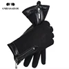 Zipper short women's leather gloves,High grade sheepskin women's winter gloves,Matte leather black women's gloves - 0716 ► Photo 3/6